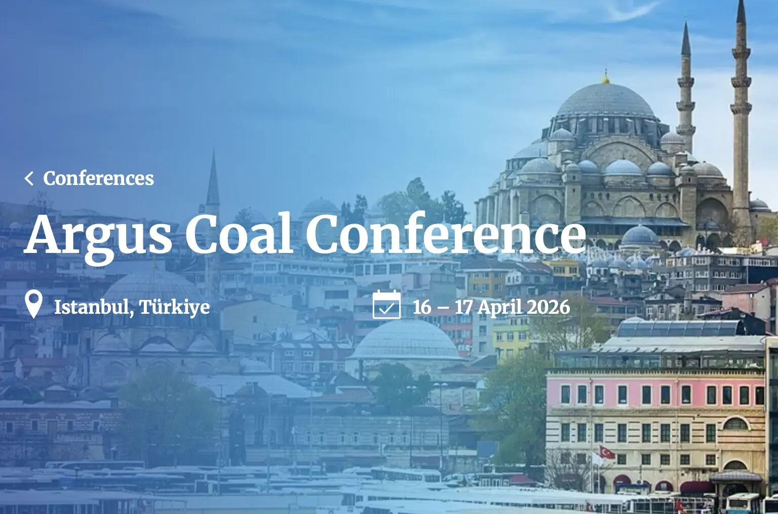 Argus Coal Conference Istanbul 2026 at the Suleymaniye Mosque skyline, Türkiye
