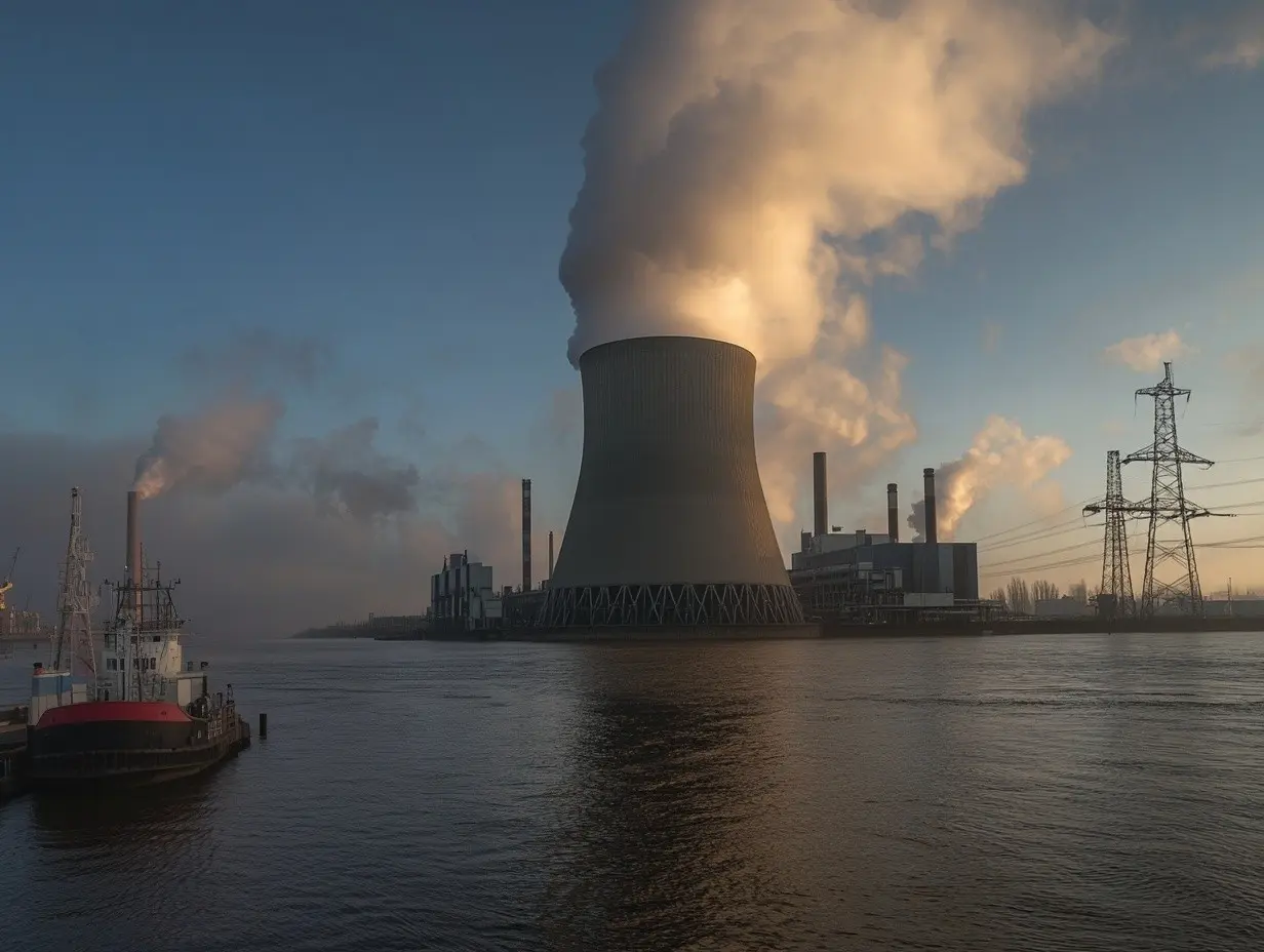 global coal market – coal-fired power plant with cooling tower and emissions