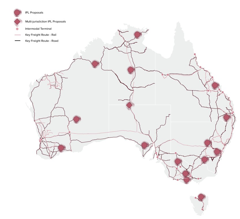 Australia coal infrastructure map showing key freight rail routes, road corridors and intermodal links supporting bulk commodity supply chains