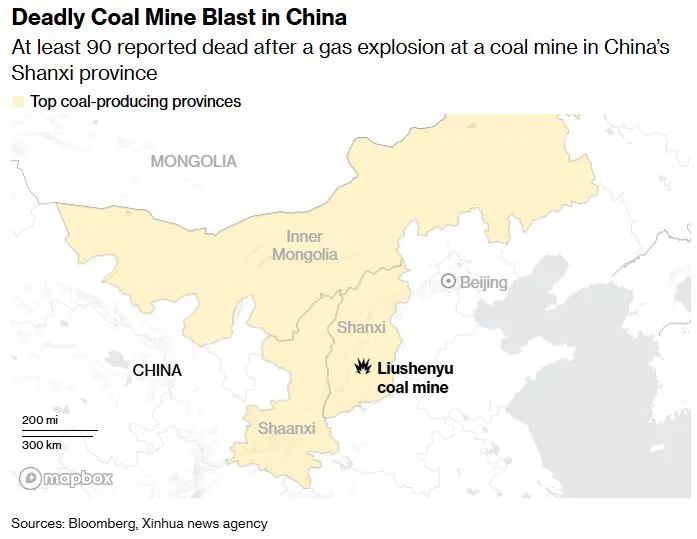 Deadly Shanxi coal mine explosion highlights ongoing safety risks in China’s coal sector | The Coal Hub Map showing location of the Liushenyu coal mine explosion in Shanxi province, one of China’s main coal-producing regions