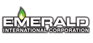 Emerald International Corporation logo featuring the word EMERALD in white with a green flame symbol.