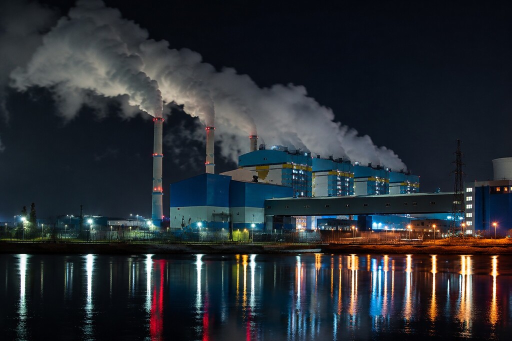 Coal-fired power plant operating at night, representing rising coal demand in South Korea