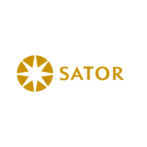 SATOR brand logo: gold circular starburst mark to the left of the word SATOR on white background.