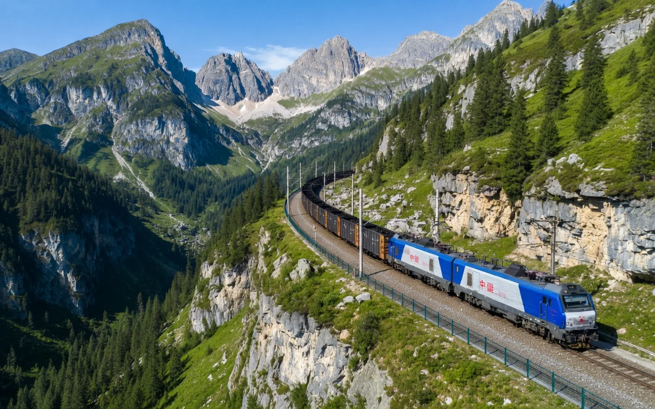 Freight train carrying coal along a railway route representing Russian coal exports to China