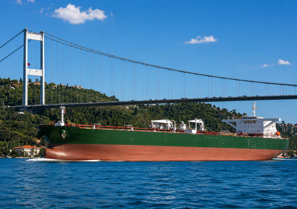 Bulk carrier transporting Russian coal to Turkey near the Bosphorus